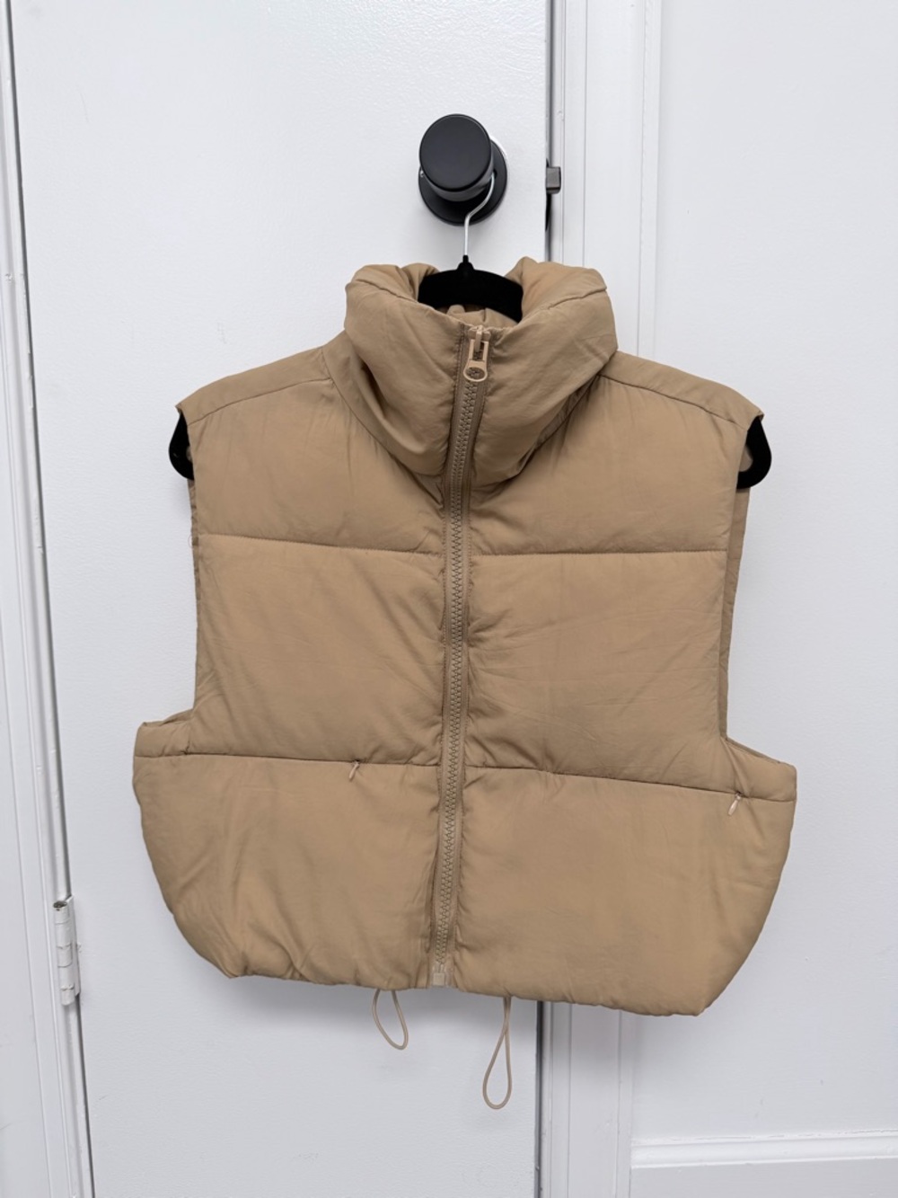 Beige Puffer Vest - Sleeveless Zip Front